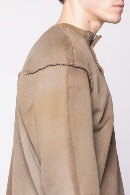 ASYMMETRIC BUTTON CHEST RAW CREWNECK