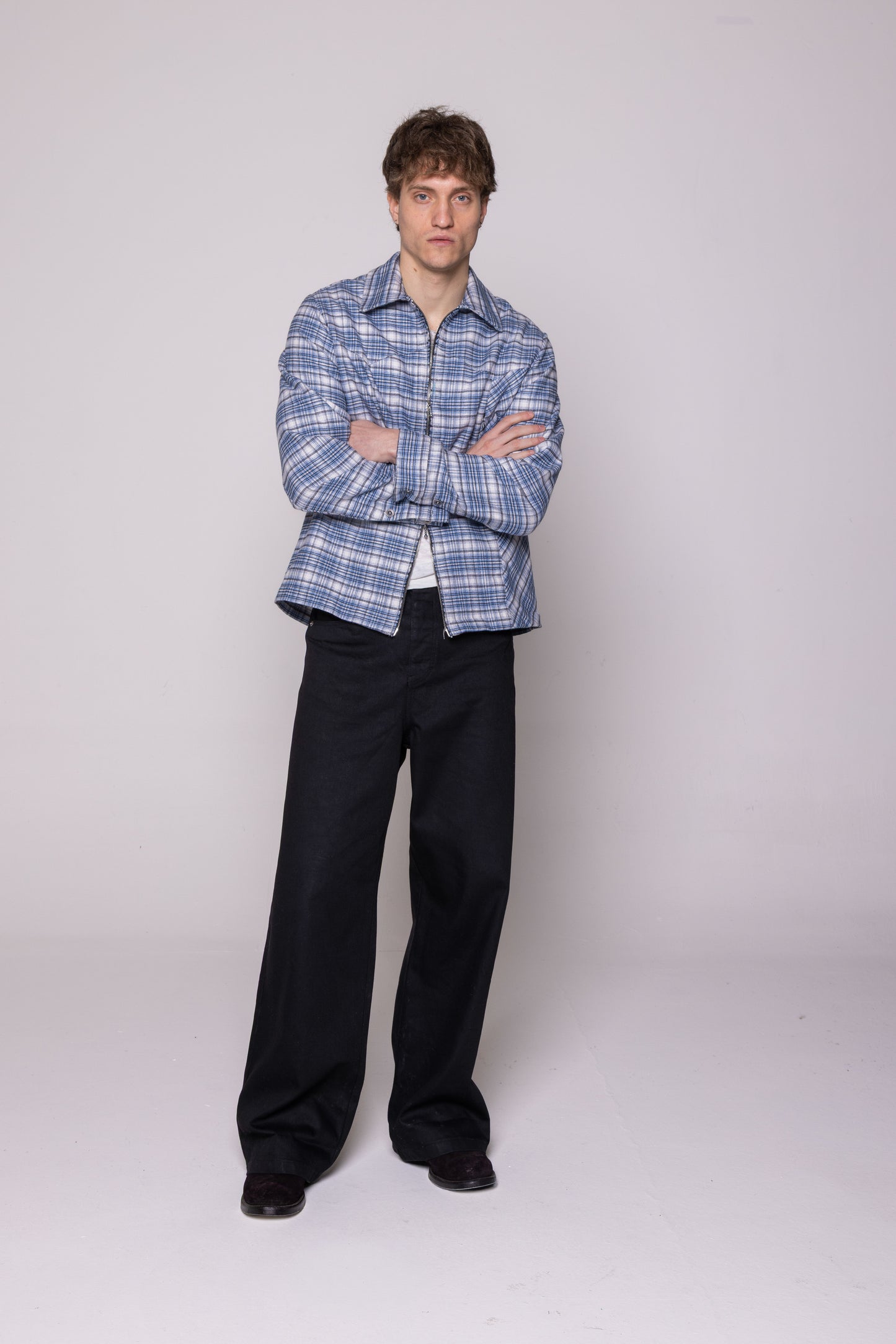 ZIP UP COTTON FLANEL SHIRT