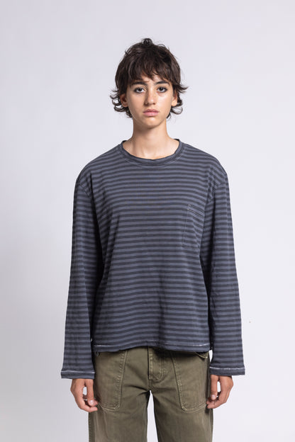 STRIPED SINGLE-STITCH SLUB LONGSLEEVE – GREY