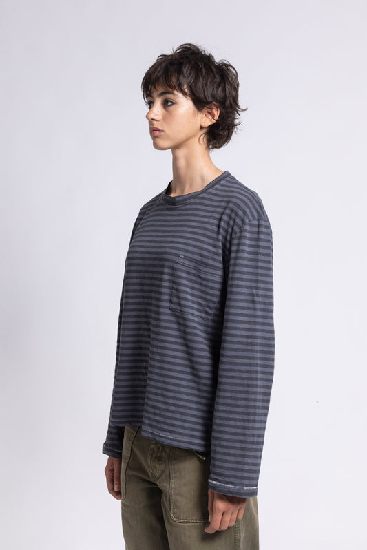 STRIPED SINGLE-STITCH SLUB LONGSLEEVE – GREY