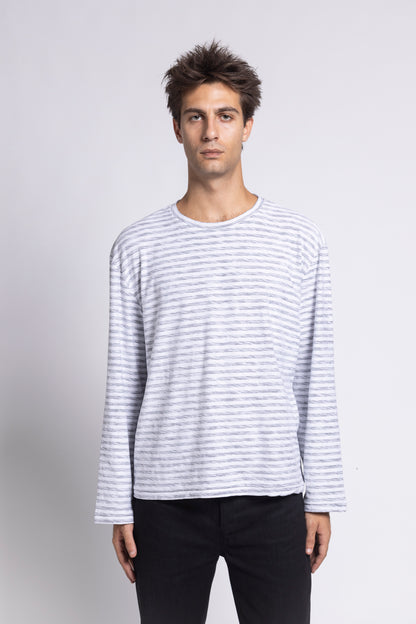 STRIPED SINGLE-STITCH SLUB LONGSLEEVE – WHITE