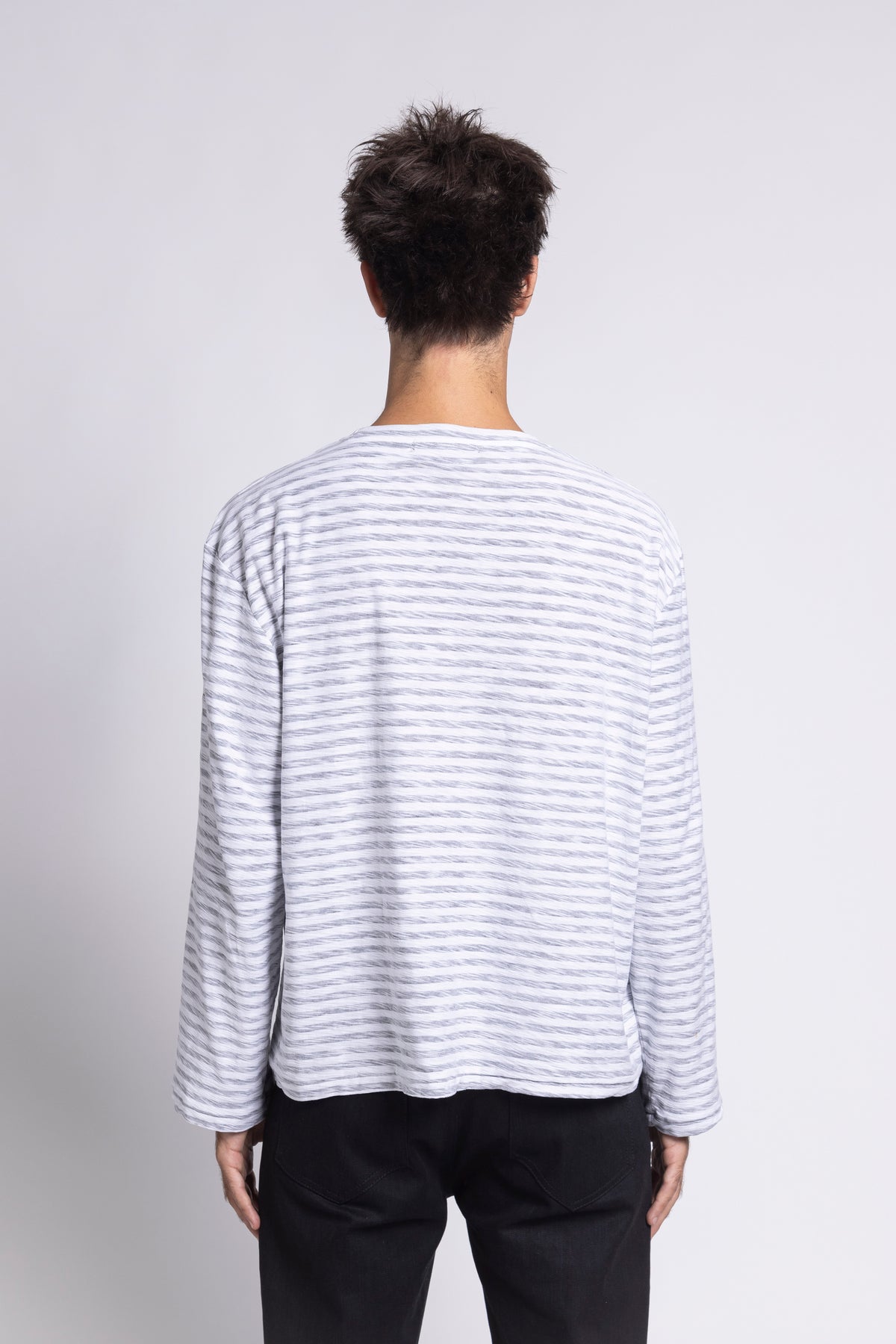 STRIPED SINGLE-STITCH SLUB LONGSLEEVE – WHITE