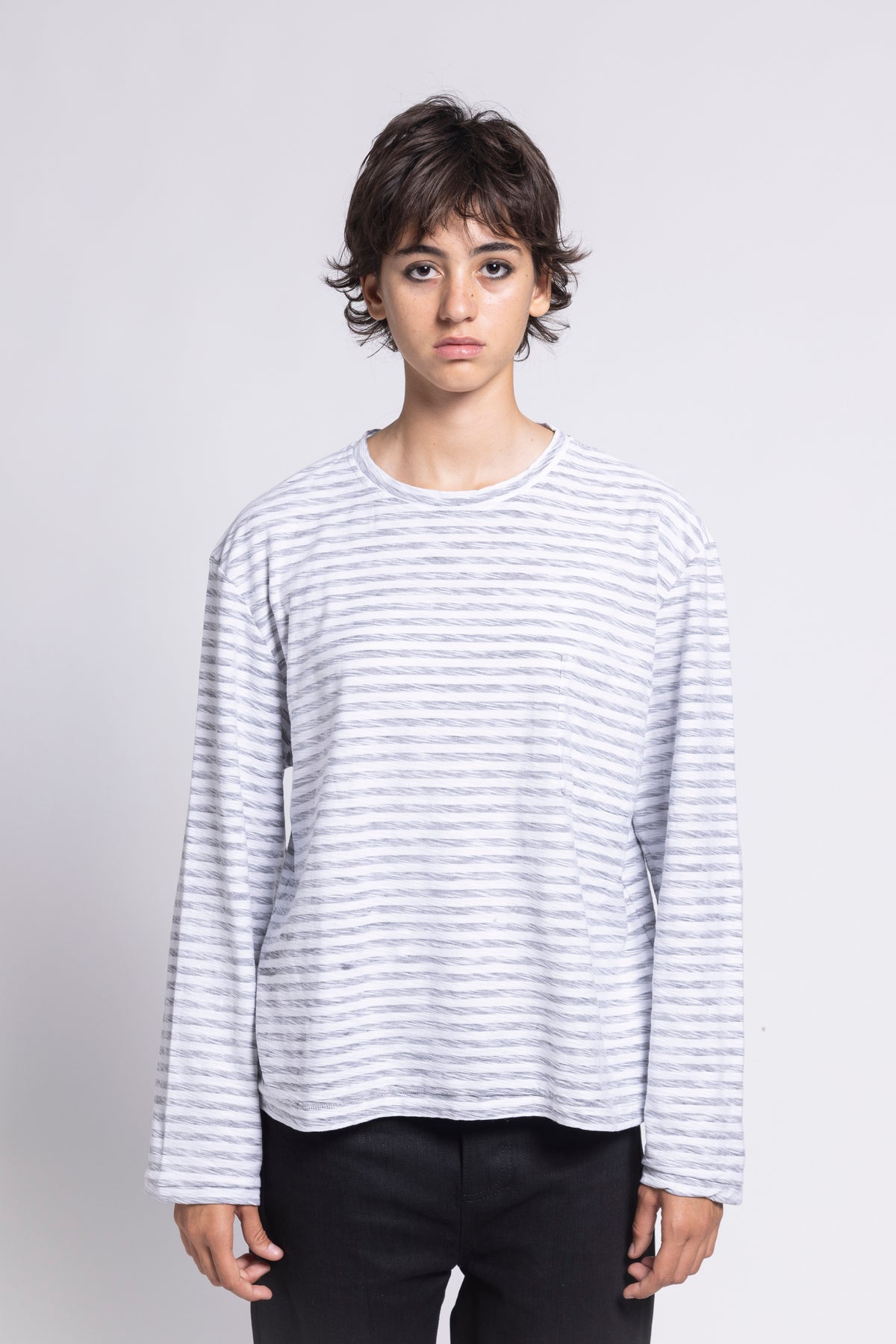 STRIPED SINGLE-STITCH SLUB LONGSLEEVE – WHITE