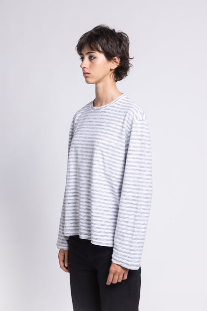 STRIPED SINGLE-STITCH SLUB LONGSLEEVE – WHITE