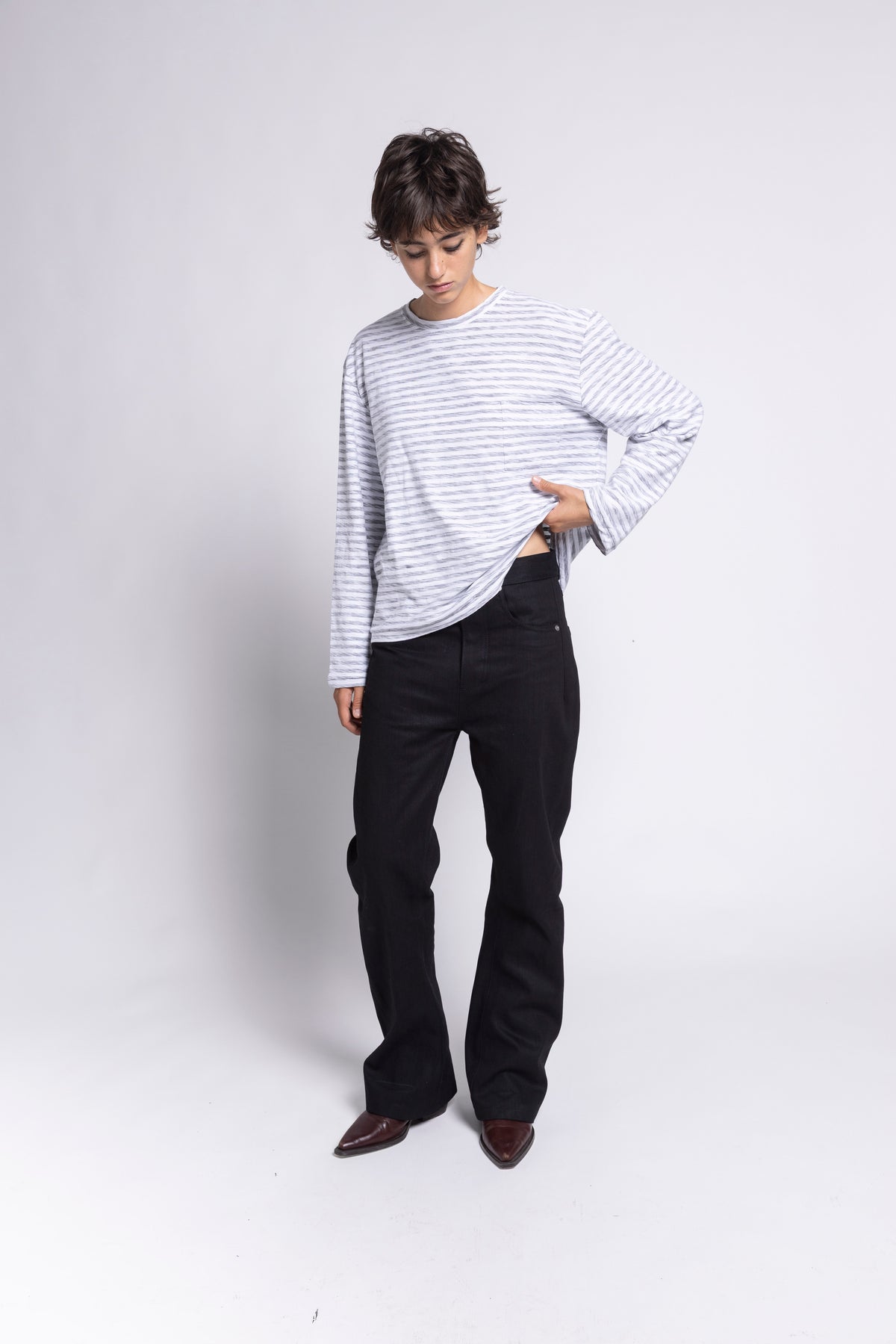 STRIPED SINGLE-STITCH SLUB LONGSLEEVE – WHITE