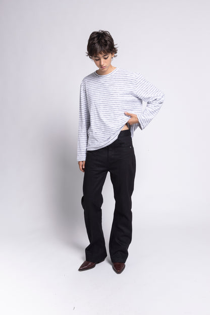 STRIPED SINGLE-STITCH SLUB LONGSLEEVE – WHITE