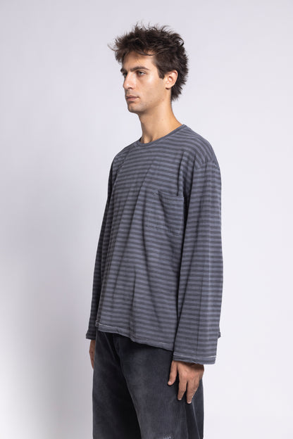 STRIPED SINGLE-STITCH SLUB LONGSLEEVE – GREY