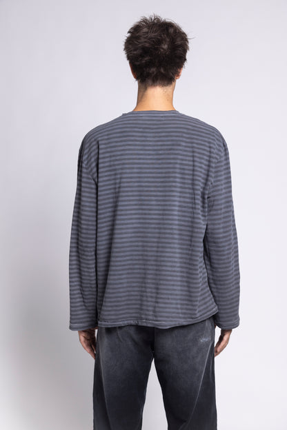 STRIPED SINGLE-STITCH SLUB LONGSLEEVE – GREY