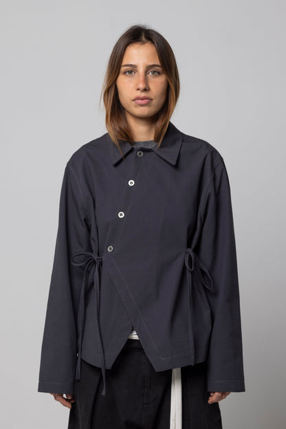 ASYMMETRIC RIP-STOP LACES SHIRT