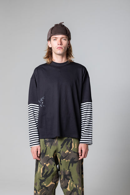 LONGSLEEVE DOUBLE TEE – BLACK/STRIPES