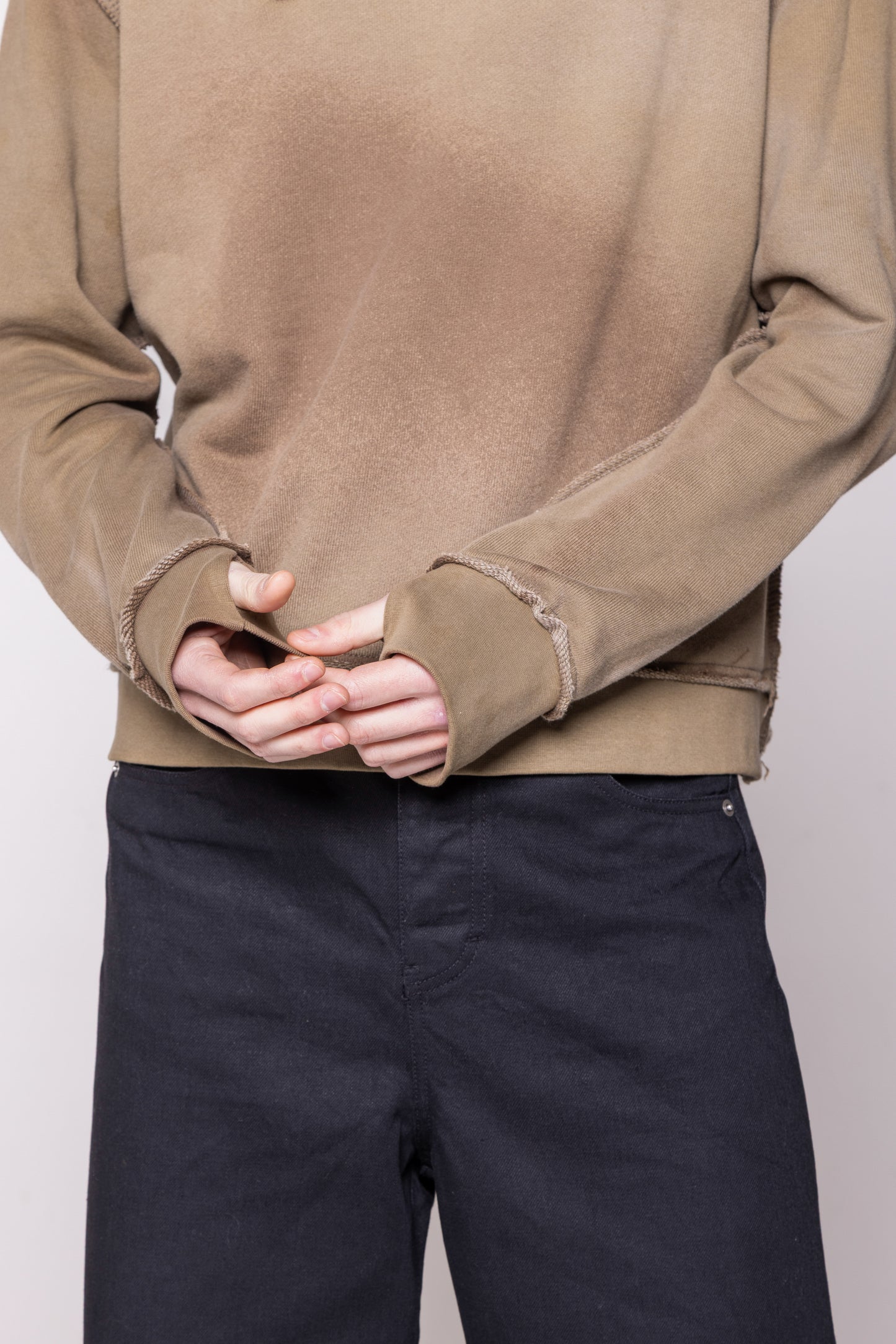 ASYMMETRIC BUTTON CHEST RAW CREWNECK