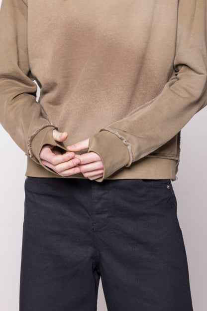ASYMMETRIC BUTTON CHEST RAW CREWNECK