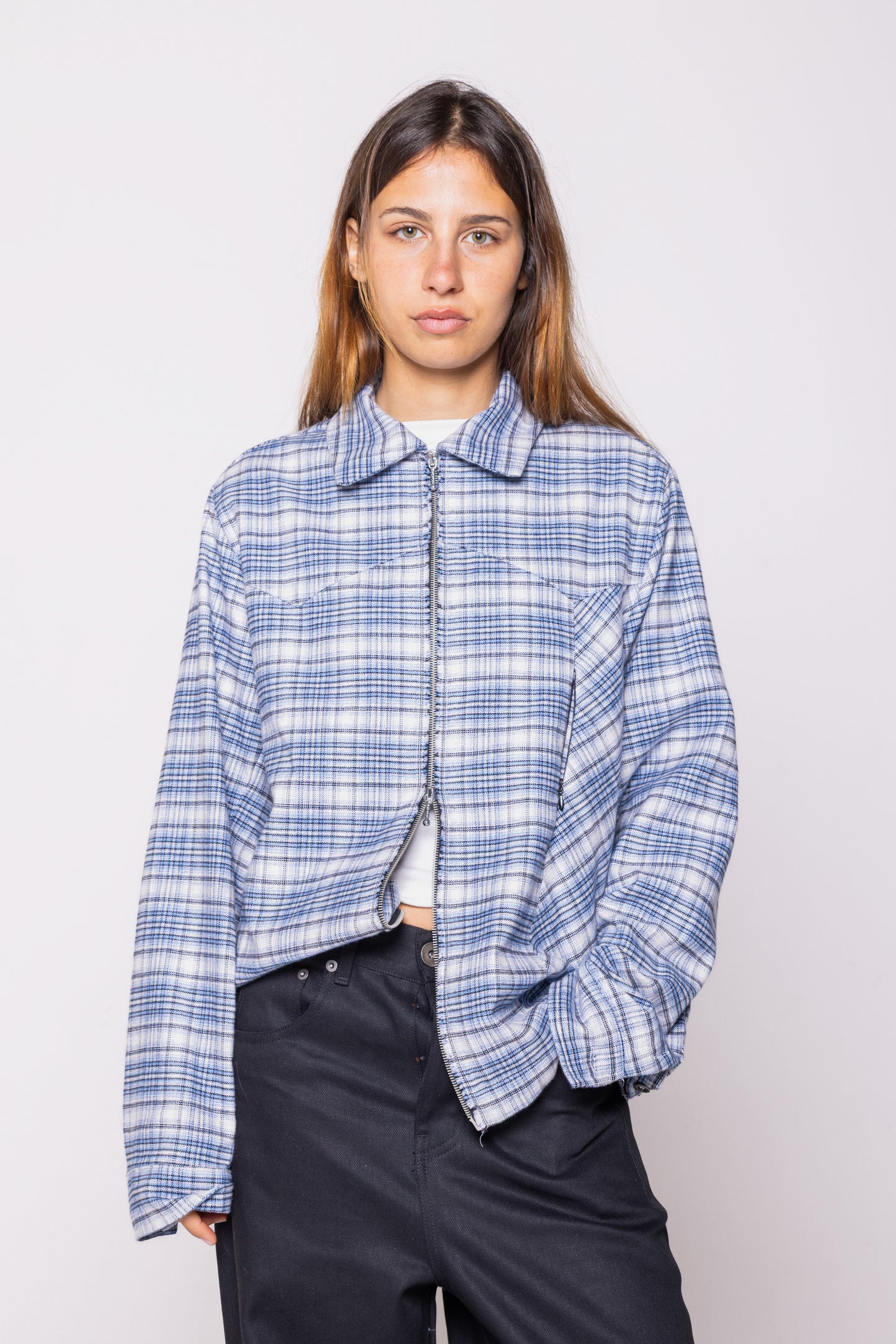 ZIP UP COTTON FLANEL SHIRT