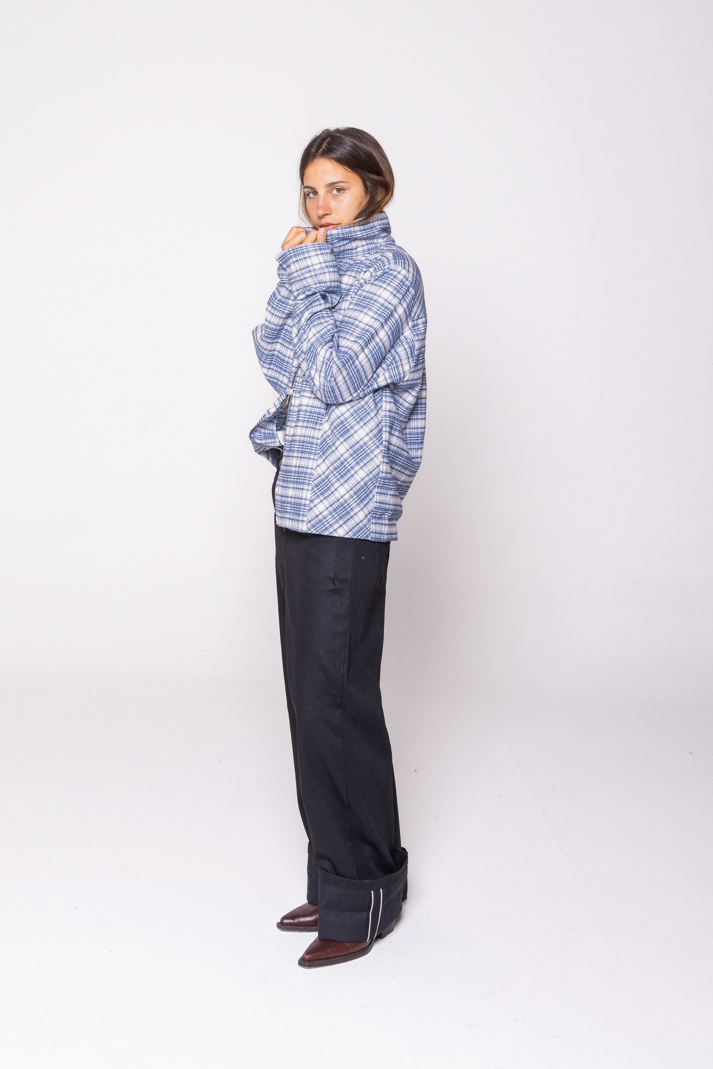 ZIP UP COTTON FLANEL SHIRT