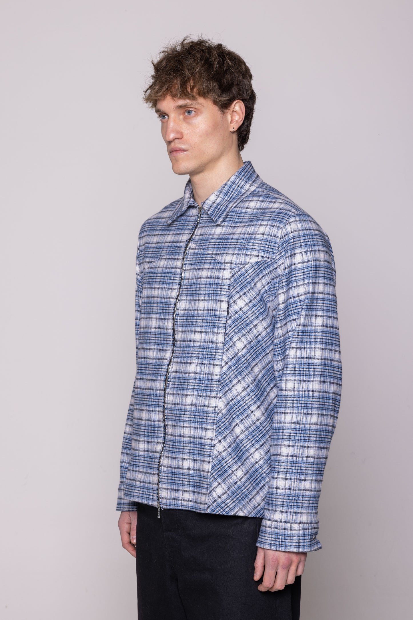 ZIP UP COTTON FLANEL SHIRT