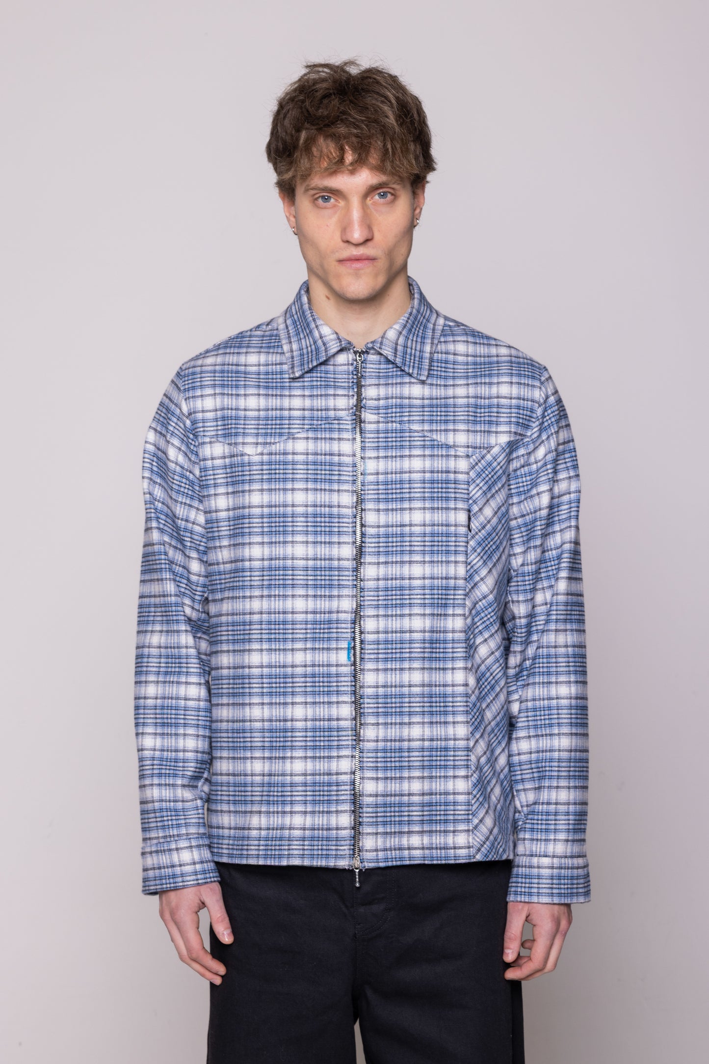 ZIP UP COTTON FLANEL SHIRT
