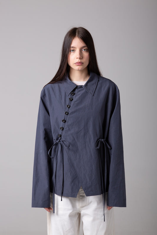 LINEN ASYMMETRIC LACES SHIRT