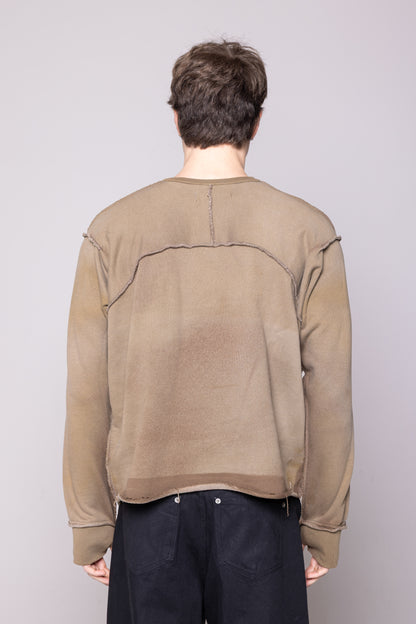 ASYMMETRIC BUTTON CHEST RAW CREWNECK