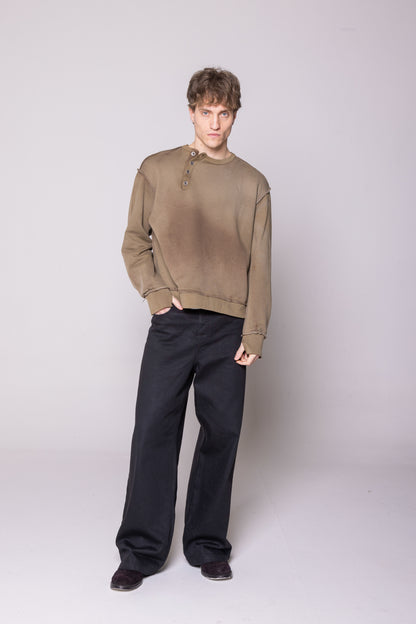 ASYMMETRIC BUTTON CHEST RAW CREWNECK