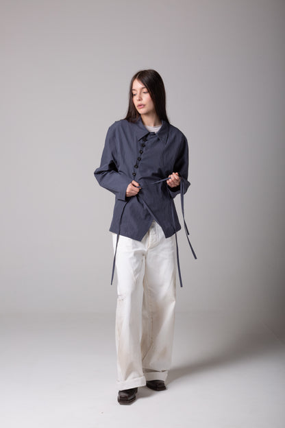 LINEN ASYMMETRIC LACES SHIRT